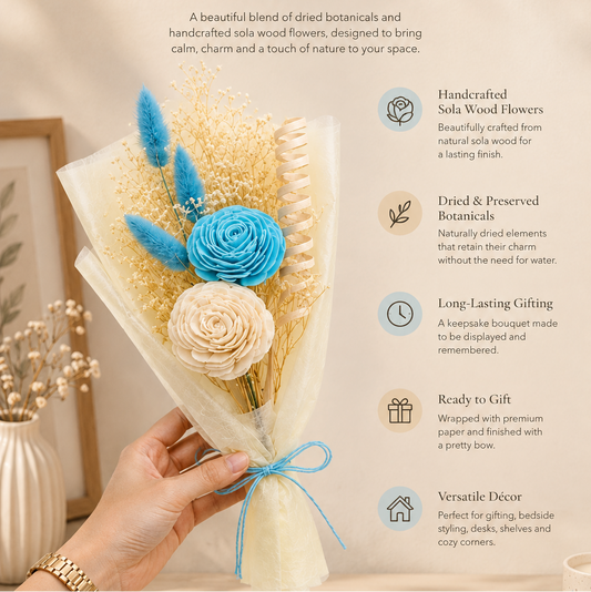 Close-up of Cherivo Azure Bloom dried flower bouquet