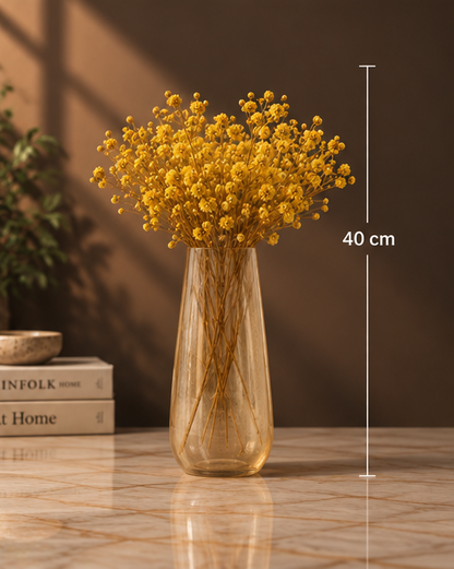 Cherivo Honeydrop vase side view with yellow baby breath
