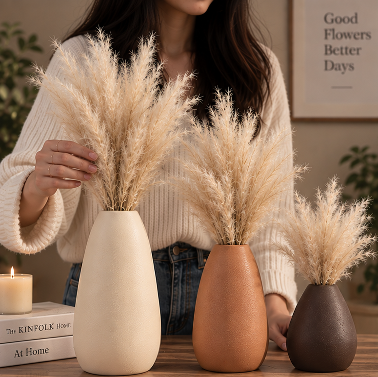 Cherivo Earthtone vase trio individual vases displayed separately