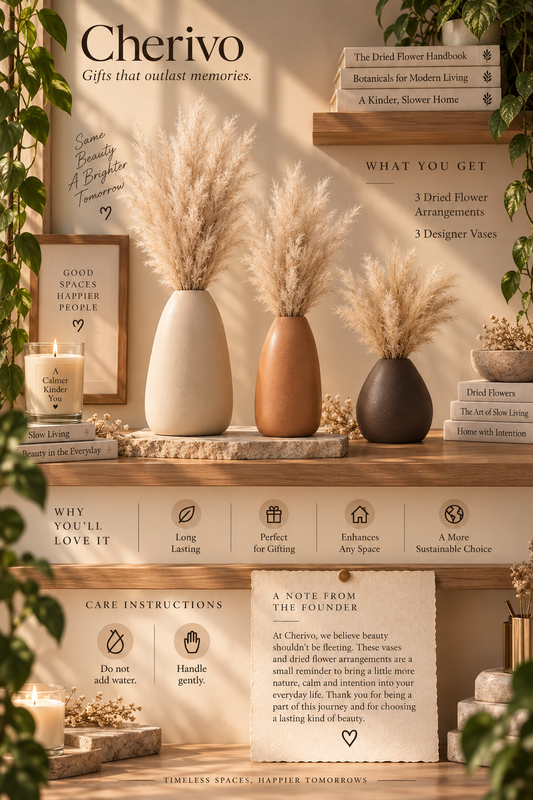 Cherivo Earthtone vase trio styled on a console