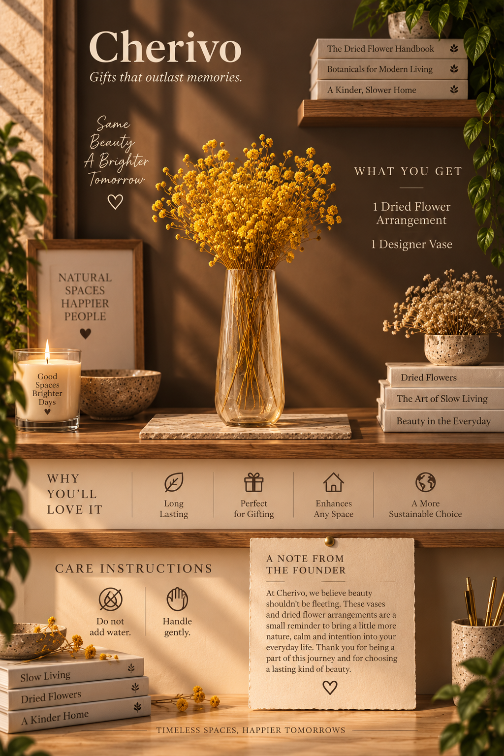 Cherivo Honeydrop vase styled on a shelf