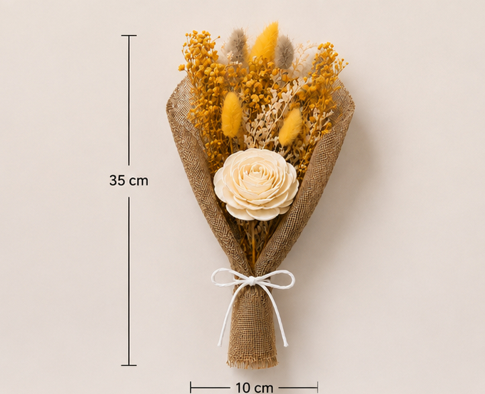 Size dimensions of the Cherivo Sunlit Meadow dried flower bouquet