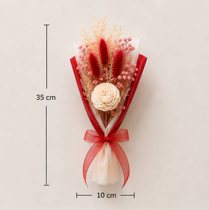 Size dimensions of the Cherivo Rose Whisper Purple Crystal Breath bouquet