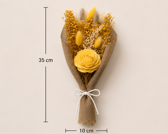 Dimension guide for the Cherivo Sunlit Meadow dried flower bouquet