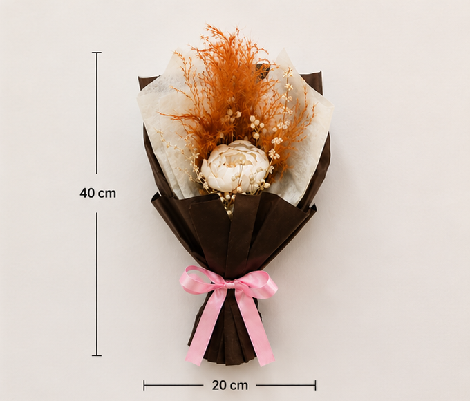 Size dimensions of the Cherivo Blush Ember dried flower bouquet
