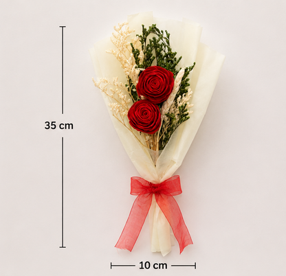 Size dimensions of the Cherivo Crimson Duo dried flower bouquet