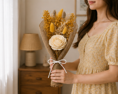 Woman holding the Cherivo Sunlit Meadow dried flower bouquet