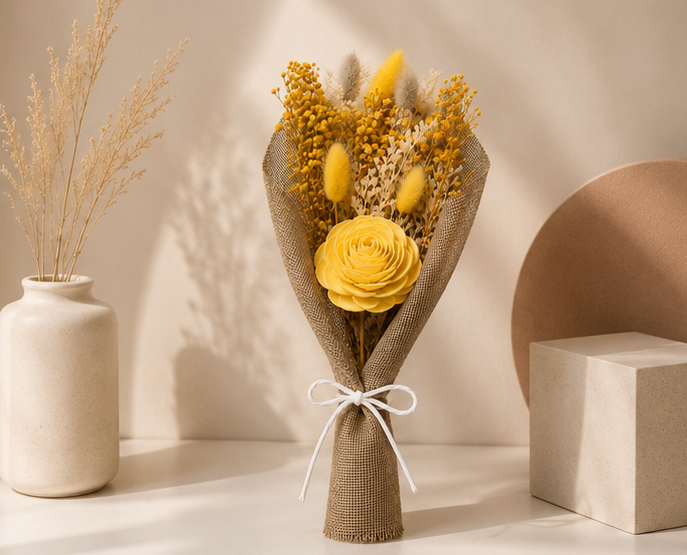 Cherivo Sunlit Meadow dried flower bouquet styled in a home decor setting