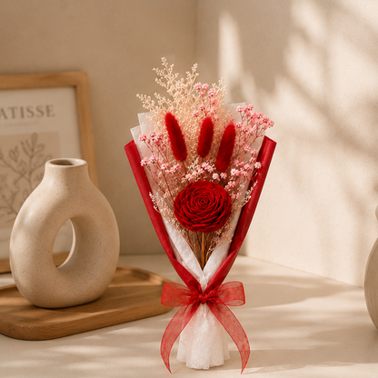 Cherivo Rose Whisper dried flower bouquet styled in a room setting